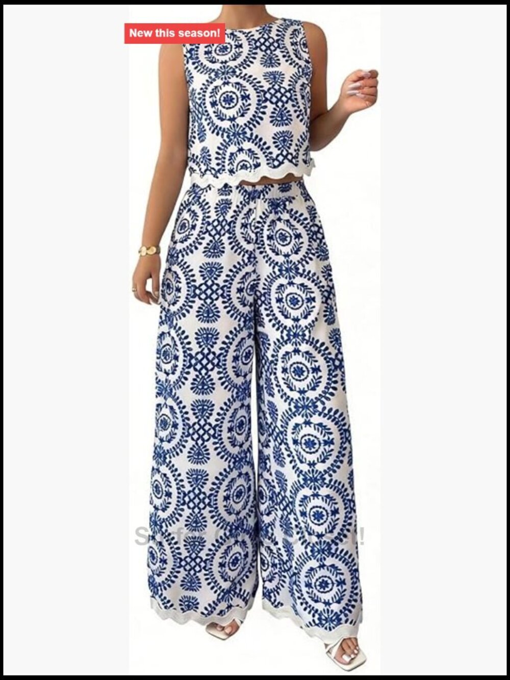 Boho 2 Piece Tank Top and Wide Leg Pants Set Vacation Beach Outfit
